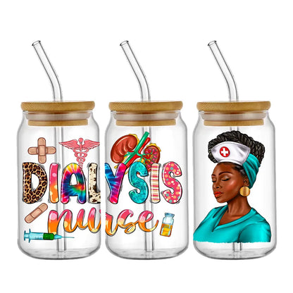 Doctor & Nurse Appreciation 3D UV DTF Cup Wrap – 16oz Libbey Glass Transfer | Waterproof DIY Decal for Glass, Ceramic & Metal