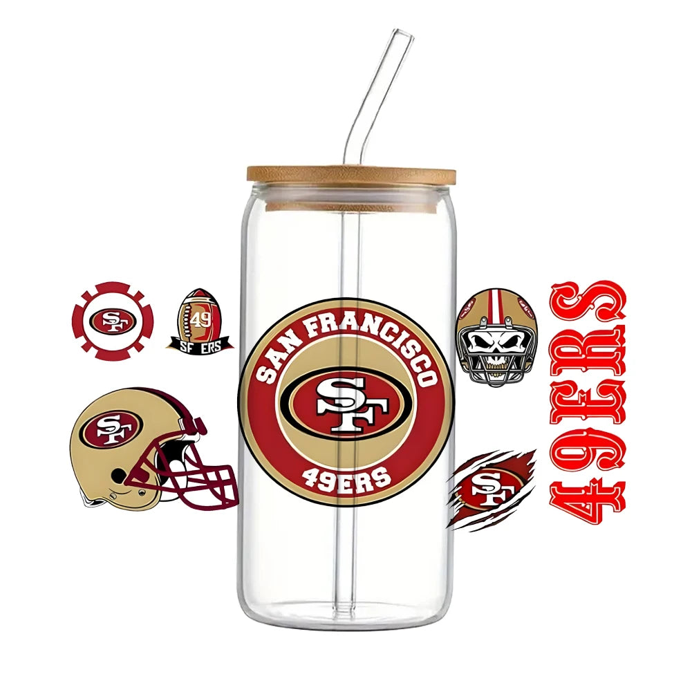 Soccer & Football Sports UV DTF Cup Wrap – 16oz Libbey Glass Can Transfer | Waterproof 3D Sticker
