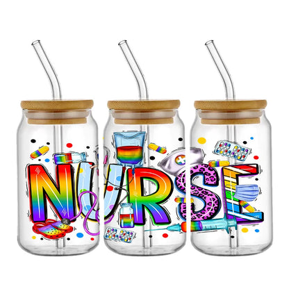 Doctor & Nurse Appreciation 3D UV DTF Cup Wrap – 16oz Libbey Glass Transfer | Waterproof DIY Decal for Glass, Ceramic & Metal