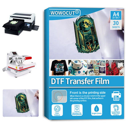 WOWOCUT A3 DTF Transfer Film (100 Sheets) – Premium Direct to Film PET Paper for Light & Dark Fabrics