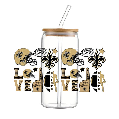 Soccer & Football Sports UV DTF Cup Wrap – 16oz Libbey Glass Can Transfer | Waterproof 3D Sticker