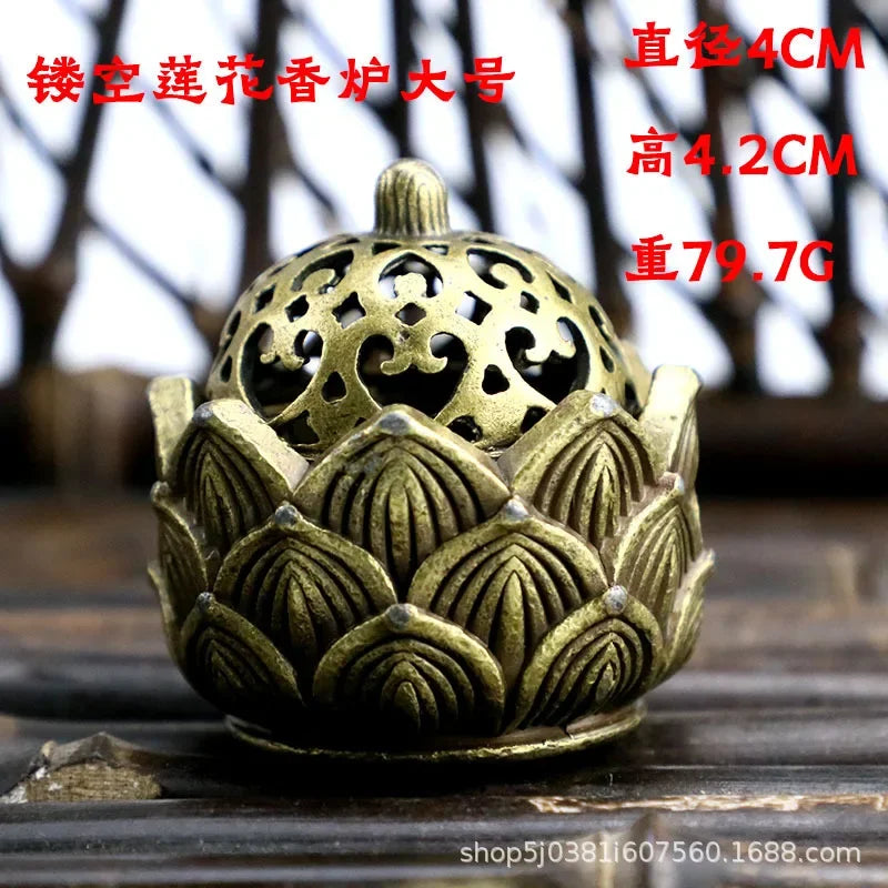 Lotus Harmony Incense Burner – Archaic Copper Buddhist Décor