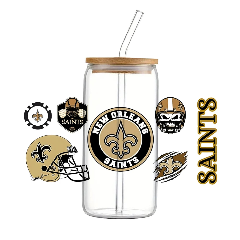Soccer & Football Sports UV DTF Cup Wrap – 16oz Libbey Glass Can Transfer | Waterproof 3D Sticker
