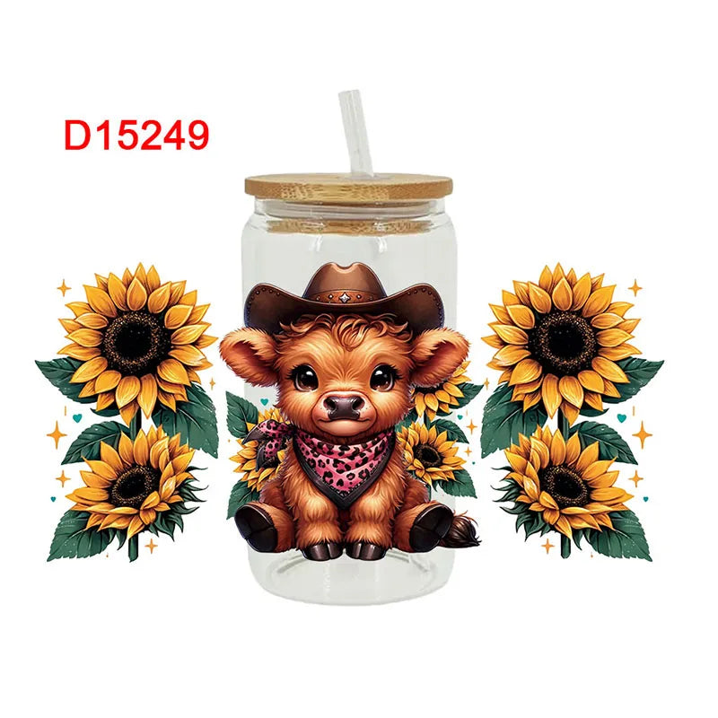 3D Animal Print UV DTF Cup Wrap – 16oz Libbey Glass Can Transfer | DIY Waterproof Sticker for Glass, Ceramic & Metal
