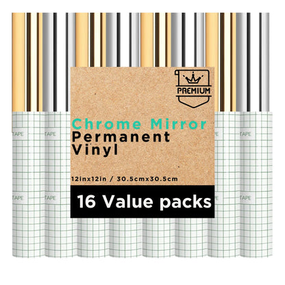 12" x 12" Metallic Permanent Adhesive Vinyl Sheets for Cricut – Mirror Finish DIY Craft Vinyl for Decoration & Custom Decals