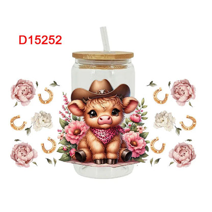 3D Animal Print UV DTF Cup Wrap – 16oz Libbey Glass Can Transfer | DIY Waterproof Sticker for Glass, Ceramic & Metal