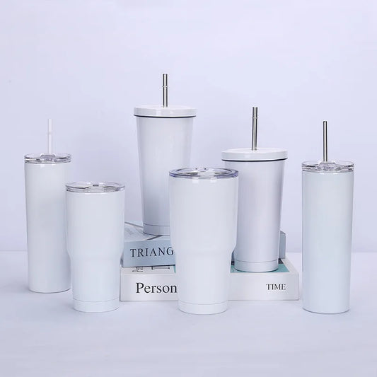 Sublimation Blank Straight Cup Stainless Steel Water Bottles Tumbler Coffee Mug Cup Vacuum Flasks DIY Insulated Thermos 6OZ-30OZ