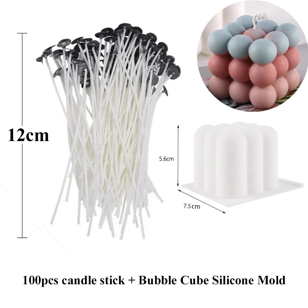 Smokeless Candle Wicks 2.6-20cm Pre-Waxed Cotton Core Wicks with Metal Sustainer Tabs DIY Handmade Candle Making Tools