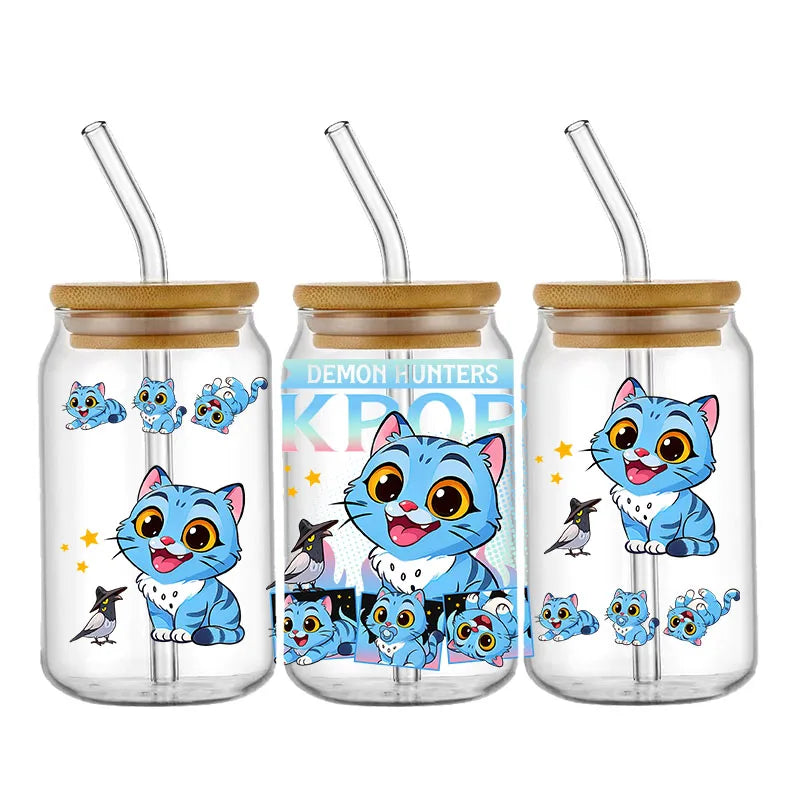 Demon Hunters Team K-Pop Boy Band UV DTF Cup Wrap – 16oz Libbey Glass Can Transfer | Waterproof & Permanent