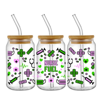 Doctor & Nurse Appreciation 3D UV DTF Cup Wrap – 16oz Libbey Glass Transfer | Waterproof DIY Decal for Glass, Ceramic & Metal