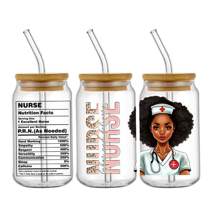 Doctor & Nurse Appreciation 3D UV DTF Cup Wrap – 16oz Libbey Glass Transfer | Waterproof DIY Decal for Glass, Ceramic & Metal