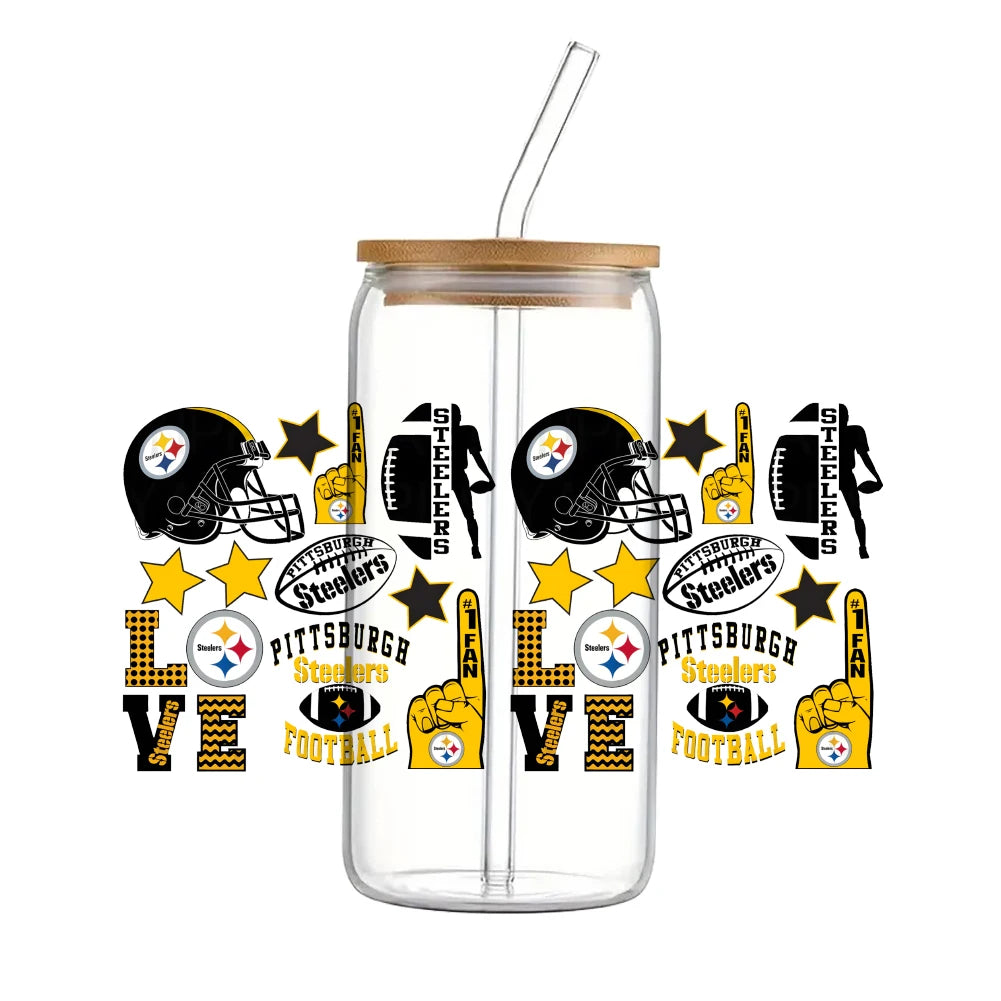 Soccer & Football Sports UV DTF Cup Wrap – 16oz Libbey Glass Can Transfer | Waterproof 3D Sticker