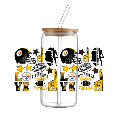 Soccer & Football Sports UV DTF Cup Wrap – 16oz Libbey Glass Can Transfer | Waterproof 3D Sticker