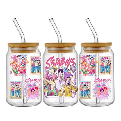 Demon Hunters Team K-Pop Boy Band UV DTF Cup Wrap – 16oz Libbey Glass Can Transfer | Waterproof & Permanent