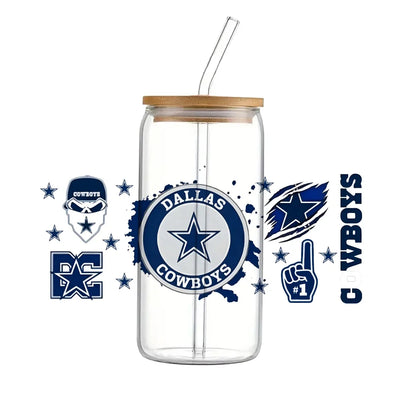 Soccer & Football Sports UV DTF Cup Wrap – 16oz Libbey Glass Can Transfer | Waterproof 3D Sticker