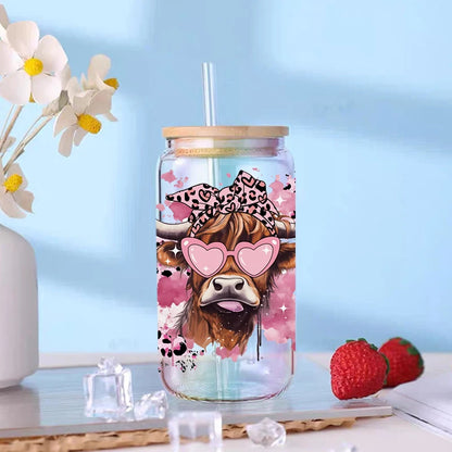 3D Animal Print UV DTF Cup Wrap – 16oz Libbey Glass Can Transfer | DIY Waterproof Sticker for Glass, Ceramic & Metal