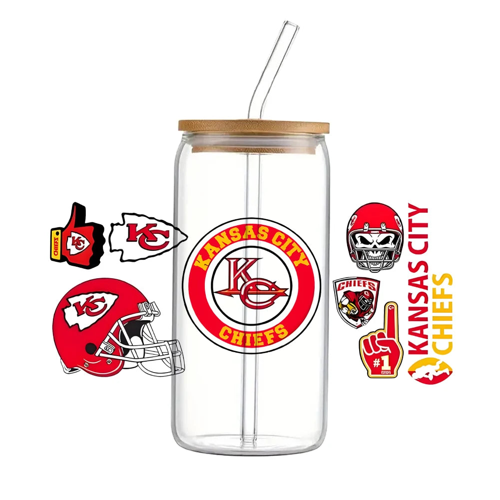 Soccer & Football Sports UV DTF Cup Wrap – 16oz Libbey Glass Can Transfer | Waterproof 3D Sticker