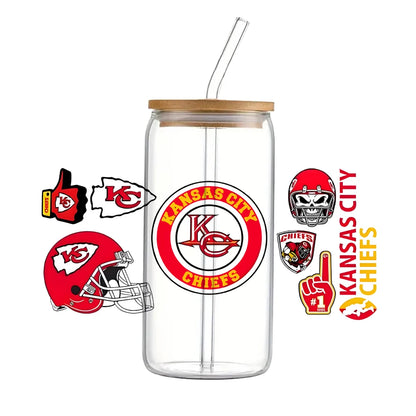 Soccer & Football Sports UV DTF Cup Wrap – 16oz Libbey Glass Can Transfer | Waterproof 3D Sticker