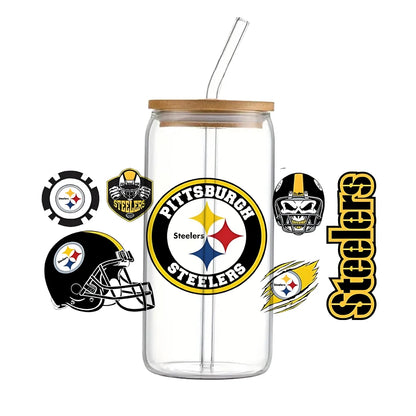 Soccer & Football Sports UV DTF Cup Wrap – 16oz Libbey Glass Can Transfer | Waterproof 3D Sticker
