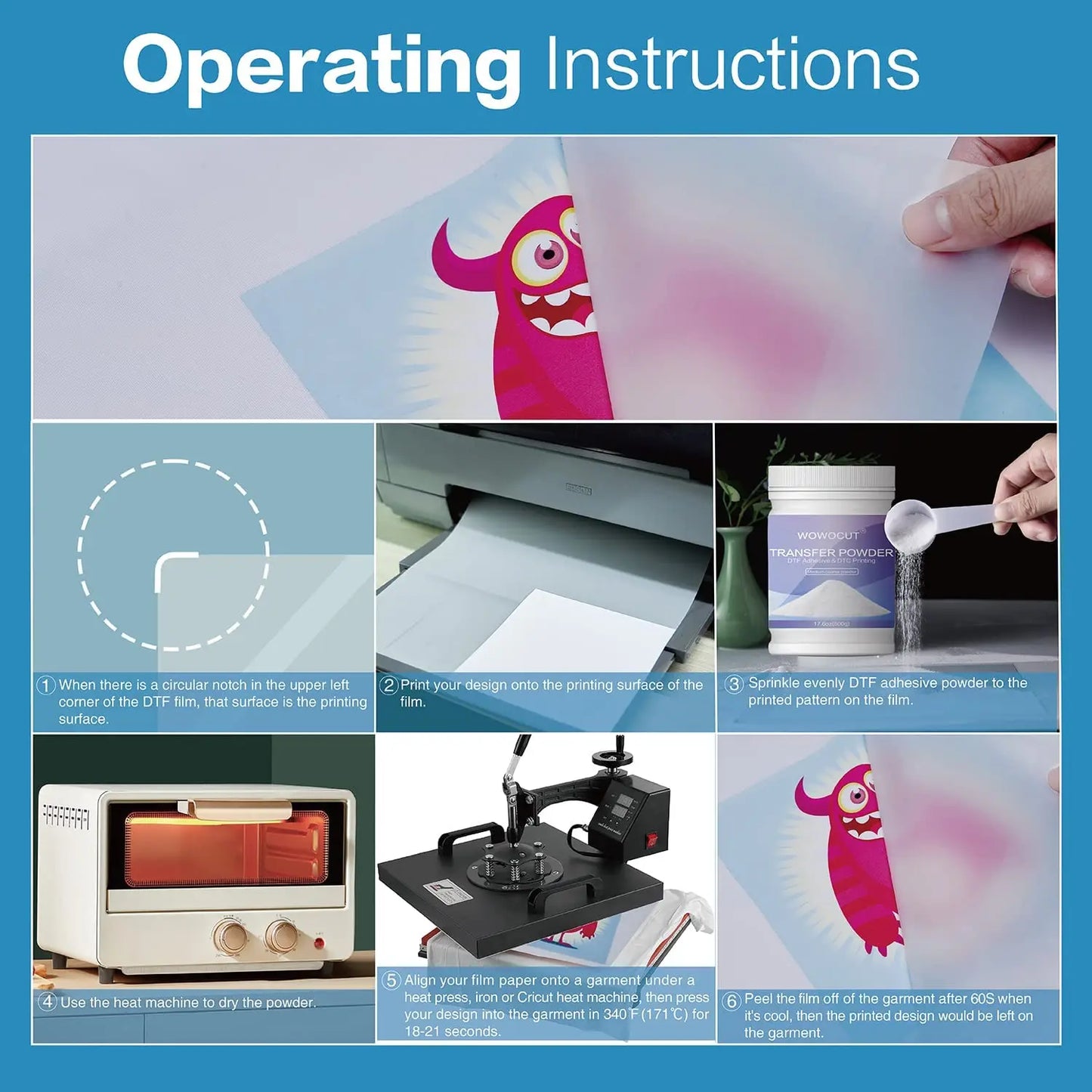 WOWOCUT A3 DTF Transfer Film (100 Sheets) – Premium Direct to Film PET Paper for Light & Dark Fabrics