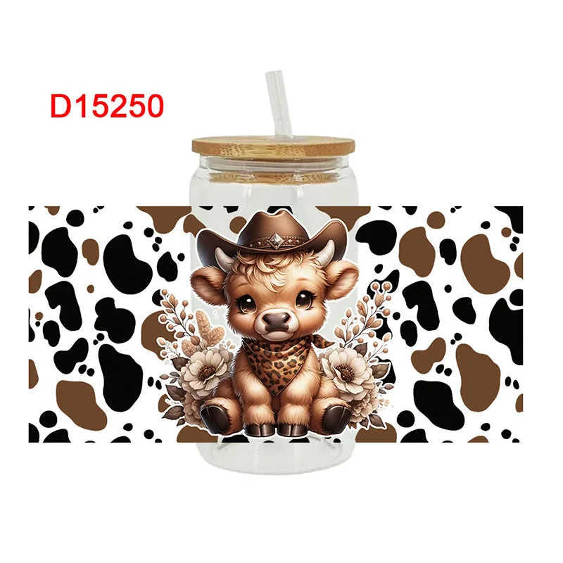 3D Animal Print UV DTF Cup Wrap – 16oz Libbey Glass Can Transfer | DIY Waterproof Sticker for Glass, Ceramic & Metal