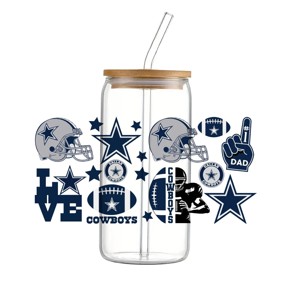 Soccer & Football Sports UV DTF Cup Wrap – 16oz Libbey Glass Can Transfer | Waterproof 3D Sticker