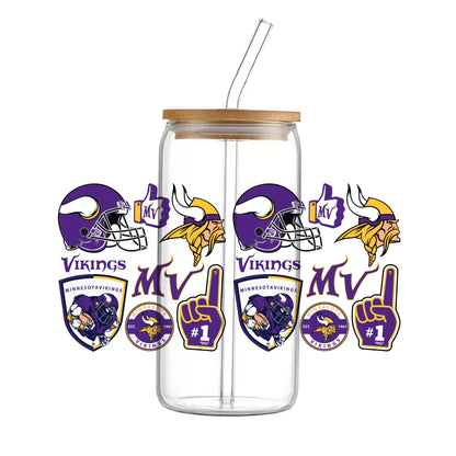 Soccer & Football Sports UV DTF Cup Wrap – 16oz Libbey Glass Can Transfer | Waterproof 3D Sticker