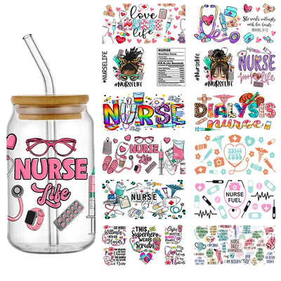 Doctor & Nurse Appreciation 3D UV DTF Cup Wrap – 16oz Libbey Glass Transfer | Waterproof DIY Decal for Glass, Ceramic & Metal