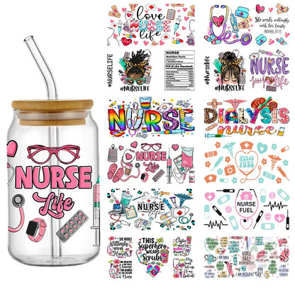 Doctor & Nurse Appreciation 3D UV DTF Cup Wrap – 16oz Libbey Glass Transfer | Waterproof DIY Decal for Glass, Ceramic & Metal