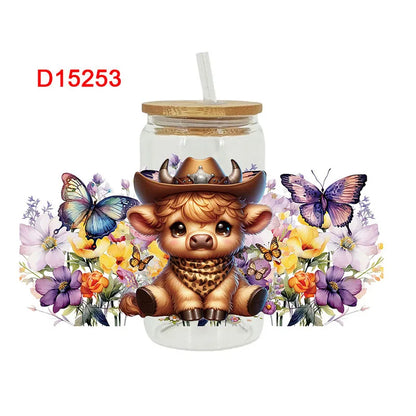 3D Animal Print UV DTF Cup Wrap – 16oz Libbey Glass Can Transfer | DIY Waterproof Sticker for Glass, Ceramic & Metal
