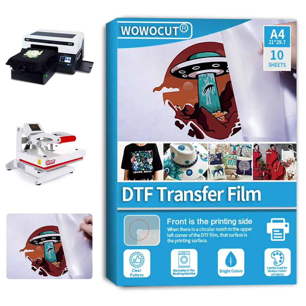 WOWOCUT A3 DTF Transfer Film (100 Sheets) – Premium Direct to Film PET Paper for Light & Dark Fabrics