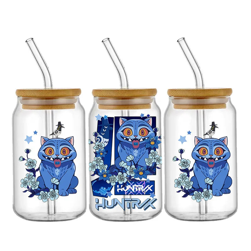 Demon Hunters Team K-Pop Boy Band UV DTF Cup Wrap – 16oz Libbey Glass Can Transfer | Waterproof & Permanent