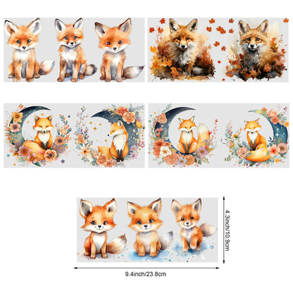 5-Pack Cute Fox UV DTF Cup Wraps – 16oz Libbey Glass Can Transfers | Waterproof Woodland Animal Stickers