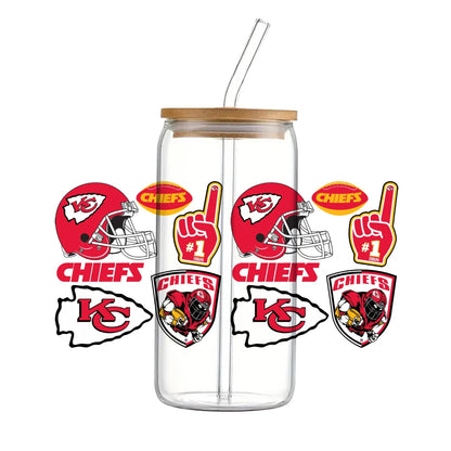 Soccer & Football Sports UV DTF Cup Wrap – 16oz Libbey Glass Can Transfer | Waterproof 3D Sticker