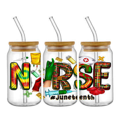 Doctor & Nurse Appreciation 3D UV DTF Cup Wrap – 16oz Libbey Glass Transfer | Waterproof DIY Decal for Glass, Ceramic & Metal