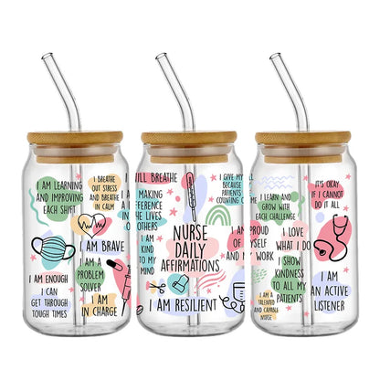 Doctor & Nurse Appreciation 3D UV DTF Cup Wrap – 16oz Libbey Glass Transfer | Waterproof DIY Decal for Glass, Ceramic & Metal