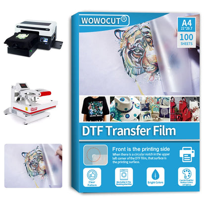 WOWOCUT A3 DTF Transfer Film (100 Sheets) – Premium Direct to Film PET Paper for Light & Dark Fabrics