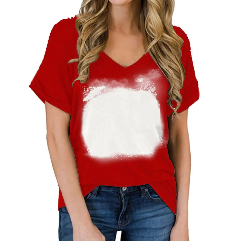 Thermal Sublimation Full Body For Color Print Blank Pattern V-neck T-shirt Polyester Short Sleeven Short Sleeve