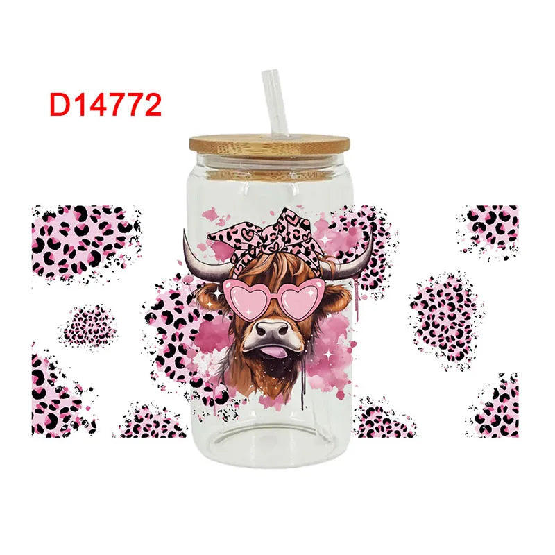 3D Animal Print UV DTF Cup Wrap – 16oz Libbey Glass Can Transfer | DIY Waterproof Sticker for Glass, Ceramic & Metal
