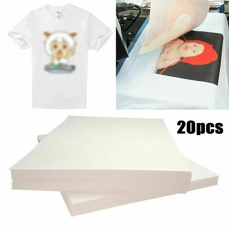 20pcs Heat Transfer Paper T-shirt 297 * 210mm A4 Cloth Craft Dye Sublimation Equipment Fabric Iron On Print Useful