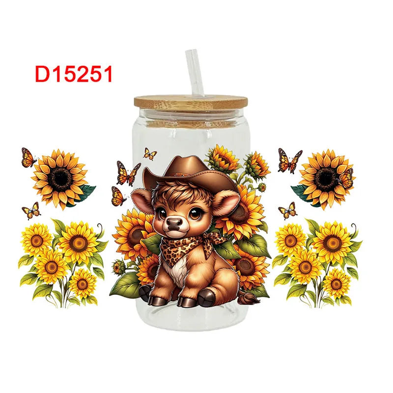 3D Animal Print UV DTF Cup Wrap – 16oz Libbey Glass Can Transfer | DIY Waterproof Sticker for Glass, Ceramic & Metal