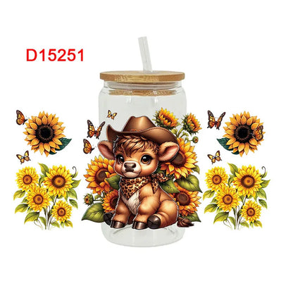 3D Animal Print UV DTF Cup Wrap – 16oz Libbey Glass Can Transfer | DIY Waterproof Sticker for Glass, Ceramic & Metal