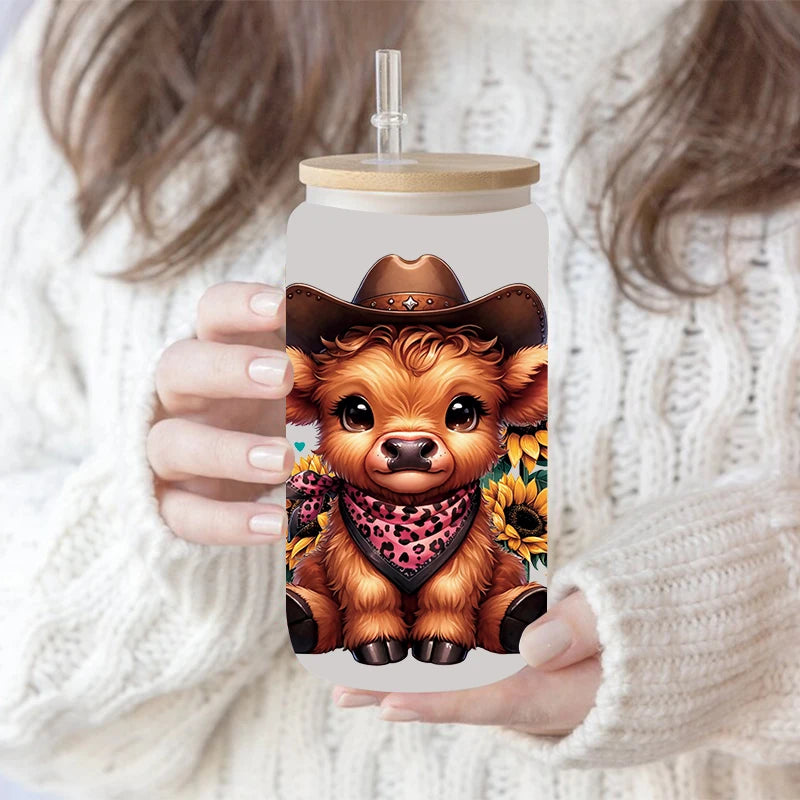 3D Animal Print UV DTF Cup Wrap – 16oz Libbey Glass Can Transfer | DIY Waterproof Sticker for Glass, Ceramic & Metal