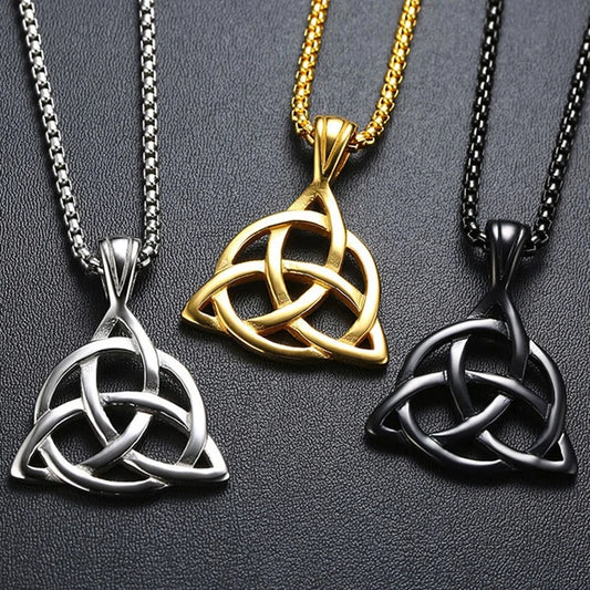 Mens Jewellery Lucky Triquetra Trinity Knot Charm Pendant Necklace for Men Stainless Steel Irish Chain Necklace Vintage Jewelry