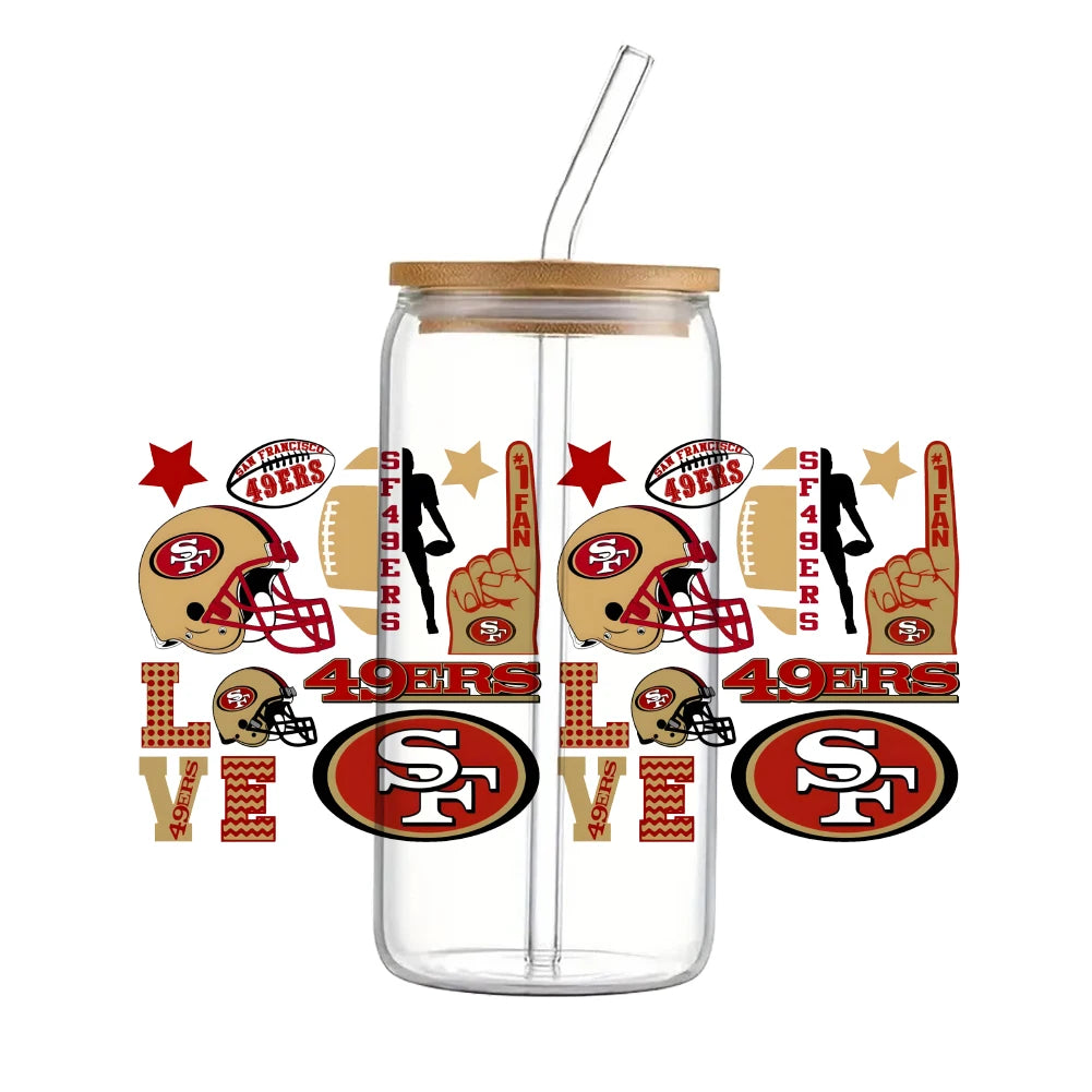 Soccer & Football Sports UV DTF Cup Wrap – 16oz Libbey Glass Can Transfer | Waterproof 3D Sticker