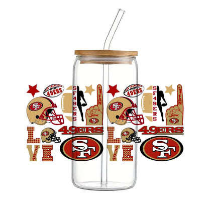 Soccer & Football Sports UV DTF Cup Wrap – 16oz Libbey Glass Can Transfer | Waterproof 3D Sticker