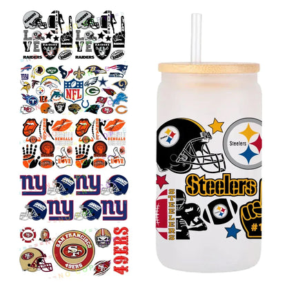 Soccer & Football Sports UV DTF Cup Wrap – 16oz Libbey Glass Can Transfer | Waterproof 3D Sticker
