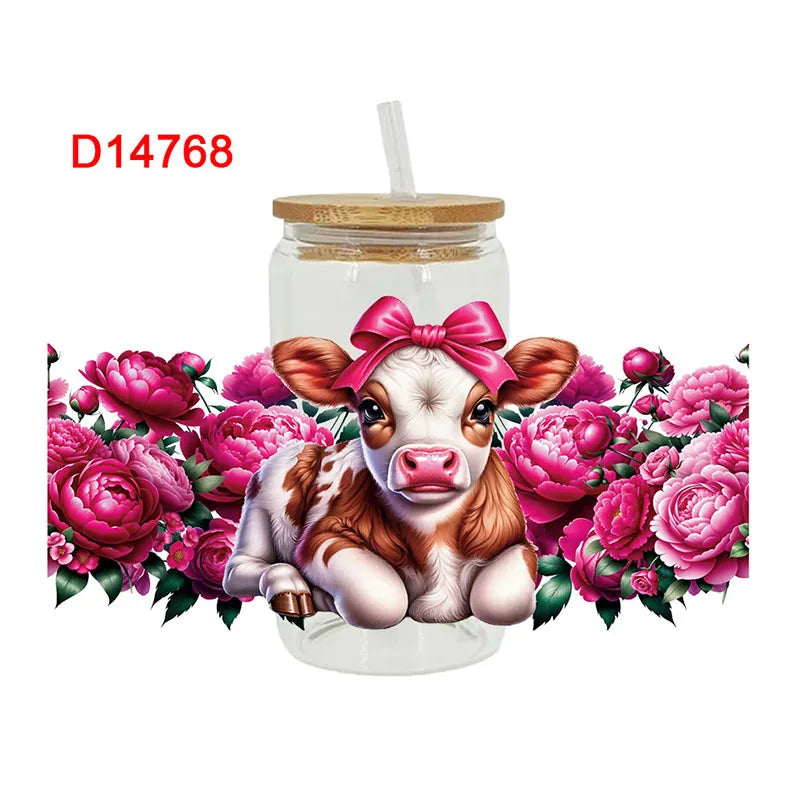 3D Animal Print UV DTF Cup Wrap – 16oz Libbey Glass Can Transfer | DIY Waterproof Sticker for Glass, Ceramic & Metal