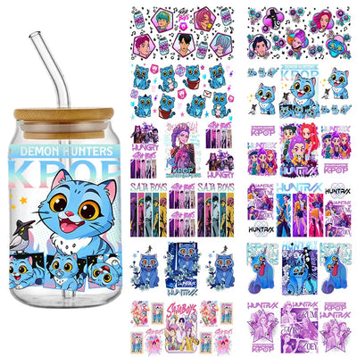Demon Hunters Team K-Pop Boy Band UV DTF Cup Wrap – 16oz Libbey Glass Can Transfer | Waterproof & Permanent