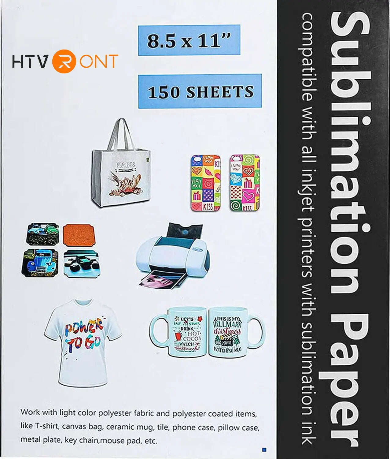 HTVRONT 150 Sheets A4（US）8.5 x 11 inches Sublimation Paper Heat Transfer Paper for Inkjet Printer T-shirt Clothes Printing 120g